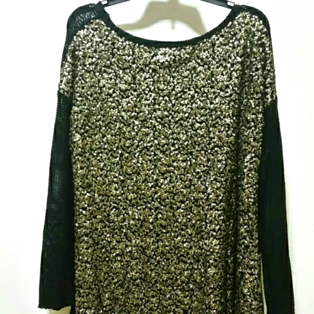 New CHANDELIER boho neck high low sequined sweater